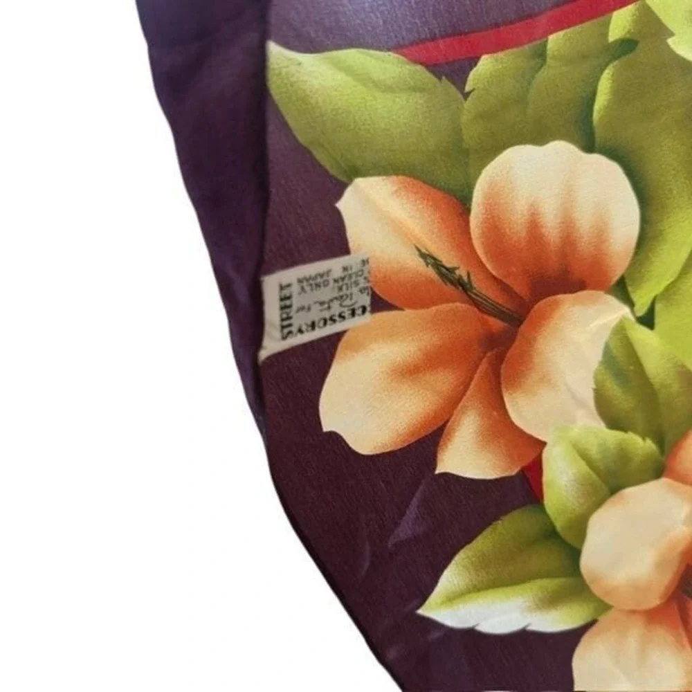 Vintage Oscar de la‎ Renta Silk Scarf Tropical Hibiscus Aubergine 31in Square